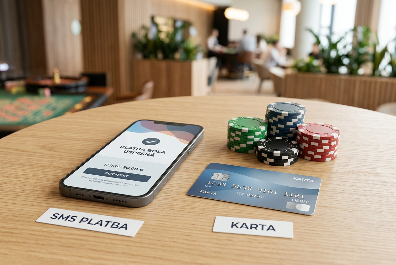 Smartfón a platobná karta pripravené na vklad do kasína
